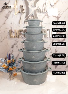 Life Smile 32cm (9.5 Liter) LIFE SMILE Cooking Pot - Multi Layer Non Stick Granite Coating 100% PFOA Free - Glass Lid With Silicone Rim - Detachable Silicone Handles - oven safe (Green)  - Image 3