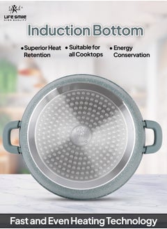 Life Smile 32cm (9.5 Liter) LIFE SMILE Cooking Pot - Multi Layer Non Stick Granite Coating 100% PFOA Free - Glass Lid With Silicone Rim - Detachable Silicone Handles - oven safe (Green)  - Image 4
