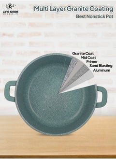 Life Smile 32cm (9.5 Liter) LIFE SMILE Cooking Pot - Multi Layer Non Stick Granite Coating 100% PFOA Free - Glass Lid With Silicone Rim - Detachable Silicone Handles - oven safe (Green)  - Image 5