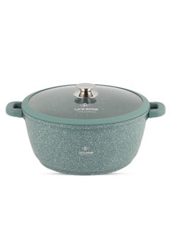 Life Smile 32cm (9.5 Liter) LIFE SMILE Cooking Pot - Multi Layer Non Stick Granite Coating 100% PFOA Free - Glass Lid With Silicone Rim - Detachable Silicone Handles - oven safe (Green)  - Image 1