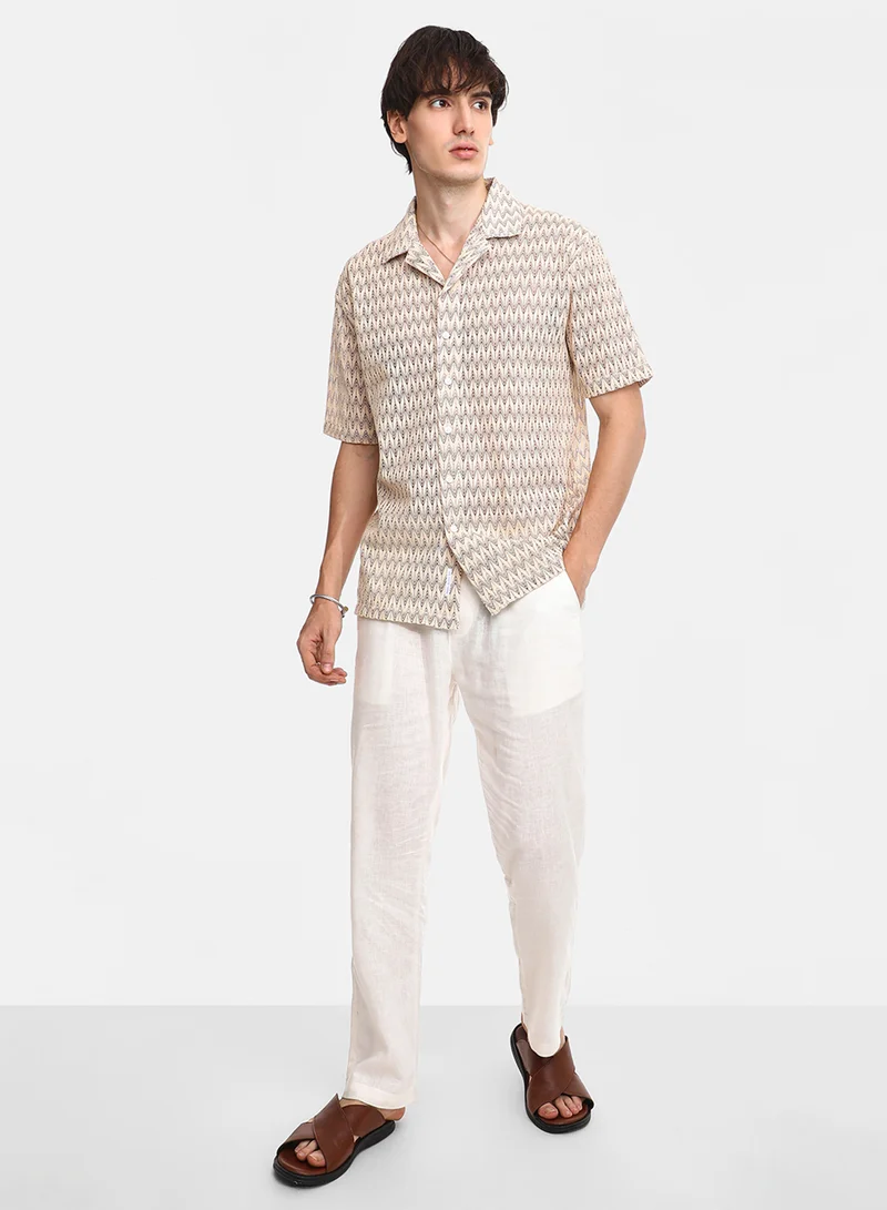 كامبوس سوترا Men's Canvas Beige Chevron-Knit Shirt