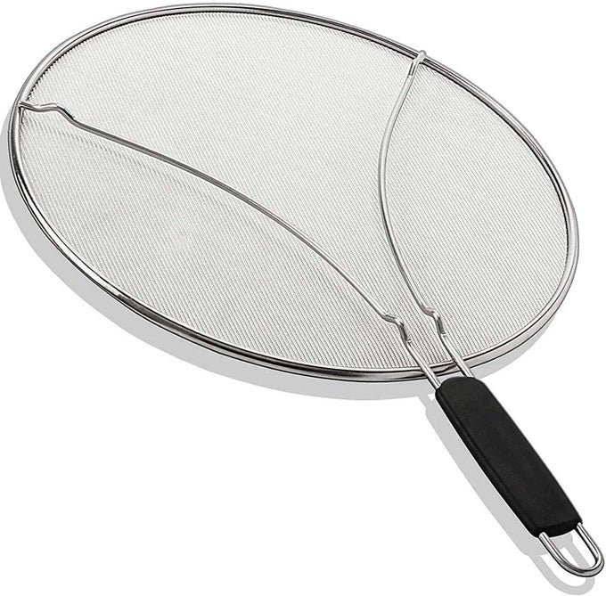 13 GREASE SPLATTER SCREEN FOR COOKING STAINLESS STEEL OIL SPLATTER GUARD AND ULTRAFINE MESH PROTECTS SKIN FROM BURNS TPR TIGHTGRIP HANDLE BLACK