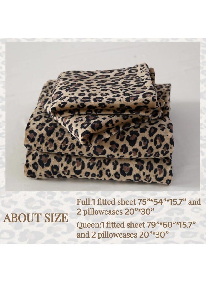 MAG 3Pcs Leopard Print Fleece Full Size Sheets Set,Microfiber Cheetah Brwon Full Size Bed Set,Romantic Fluffy Warm Super Soft for Women Men,with 1*Fitted Sheet + 2*Pillowcases. - Image 4