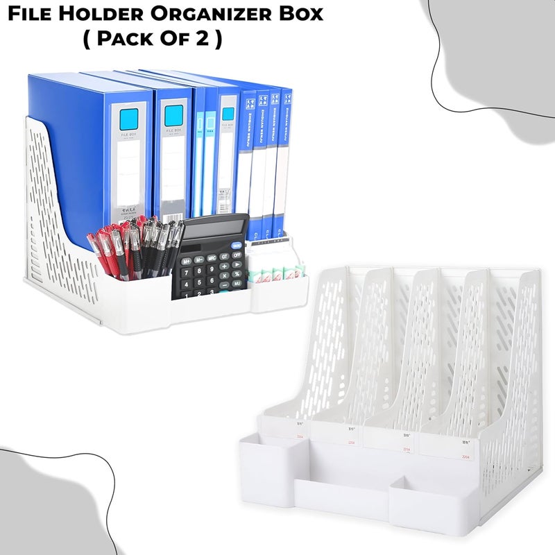 DaKos Plastic 4 Compartments File Rack Paper Holder, Desktop Organizers, Letter Organizer with Pen Holder, Magazine Book Holder Organizer (White, Pack of 2) - Image 2