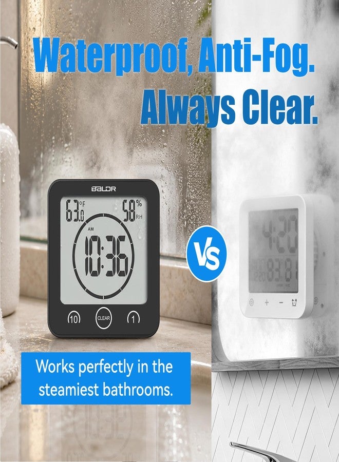 Baldr Shower Clock Waterproof Bathroom Clock with Timer/Temperature/Humidity, Digital Timers for Kids and Adults, Bath Kitchen Study, Black - Image 2