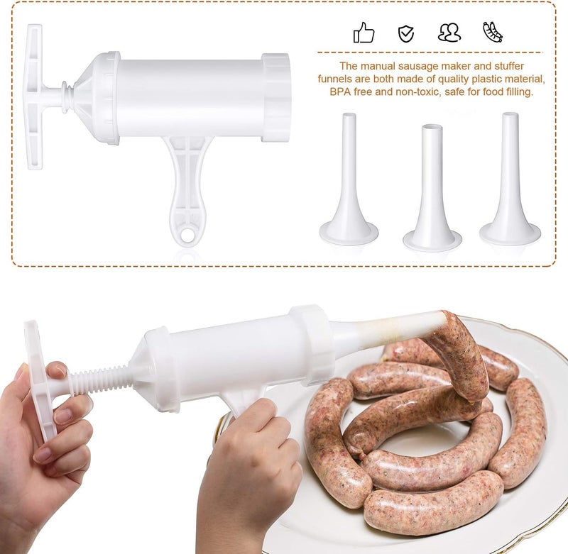 Mudder Sausage Stuffer Manual Maker Plastic Meat Filler Funnel Tubes Filling Tool for Hand Operated Food Grinder for Holiday Christmas Household Use - Image 5