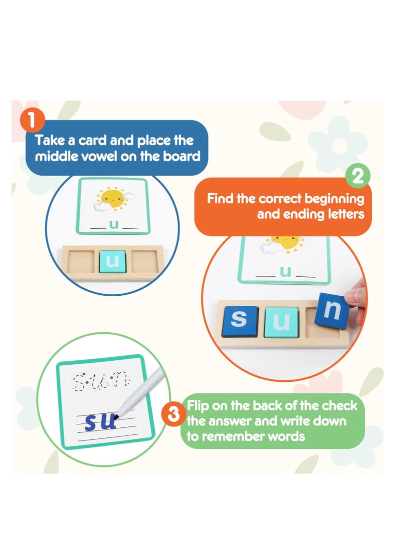 SOLARAE Building Block Toy, Wooden Reading Letters CVC Word Spelling Games, Montessori Educational Toy, Homeschool Classroom Phonic Games, Suitable for 3 4 5 Years Old Kids - Image 4