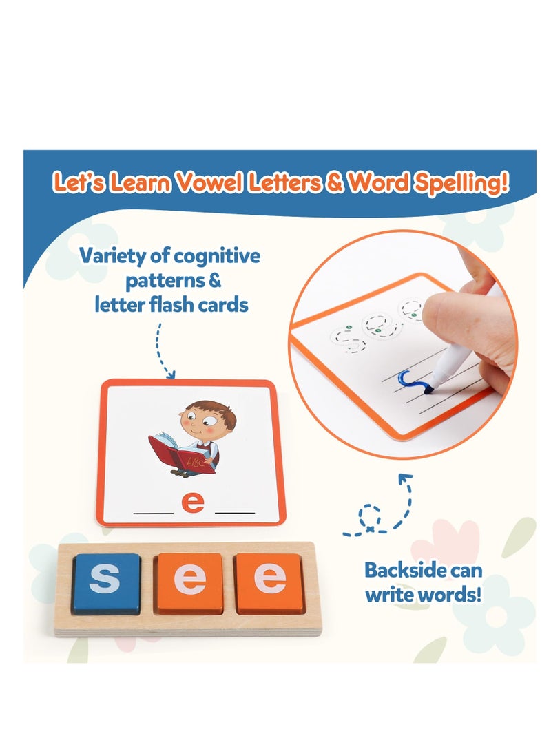 SOLARAE Building Block Toy, Wooden Reading Letters CVC Word Spelling Games, Montessori Educational Toy, Homeschool Classroom Phonic Games, Suitable for 3 4 5 Years Old Kids - Image 3