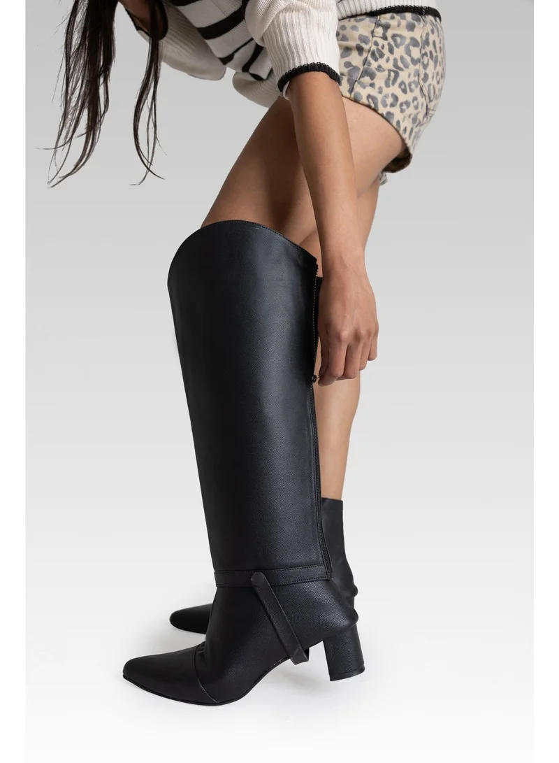 DEUX Black Vegan Leather Boots 2-in-1 Convertible Style with 2" Block Heel