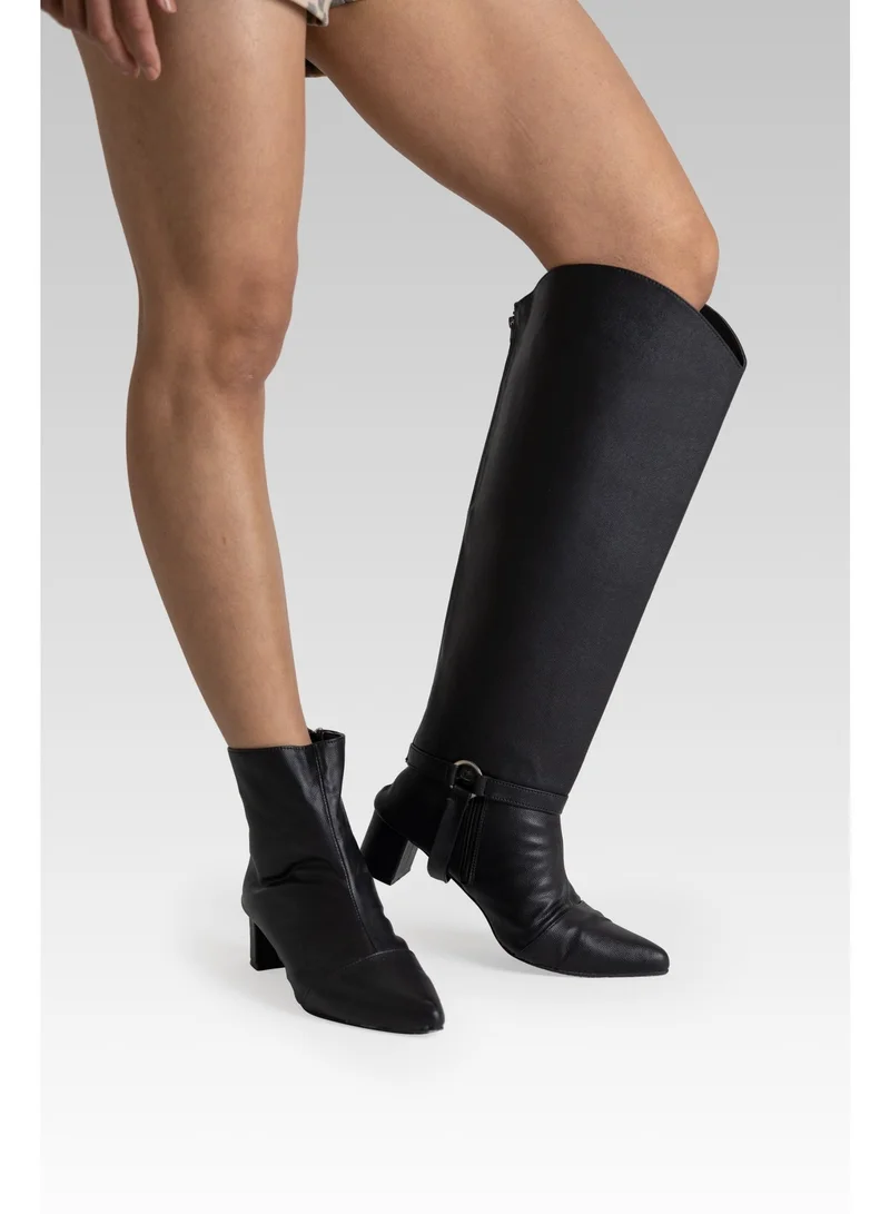 ZORIWORLD DEUX Black Vegan Leather Boots 2-in-1 Convertible Style with 2" Block Heel