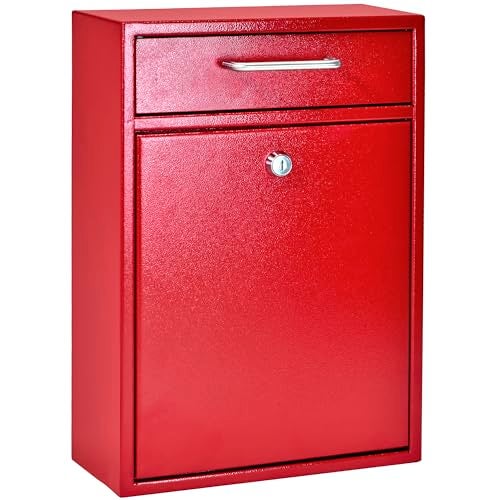 Mail Boss 7426 High Security Steel Locking Wall Mounted Mailbox Office Drop Comment Letter Deposit Box, Red - Image 1