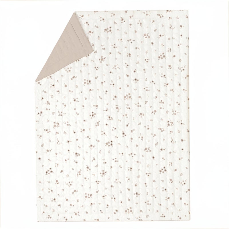 MakeMake Organics Organic Toddler Comforter GOTS Certified Organic Kids Blanket Cotton Infill Tufted - Reversible Ultra Soft Breathable Boys Girls (44"x60", Bloom + Solid Pecan) - Image 2