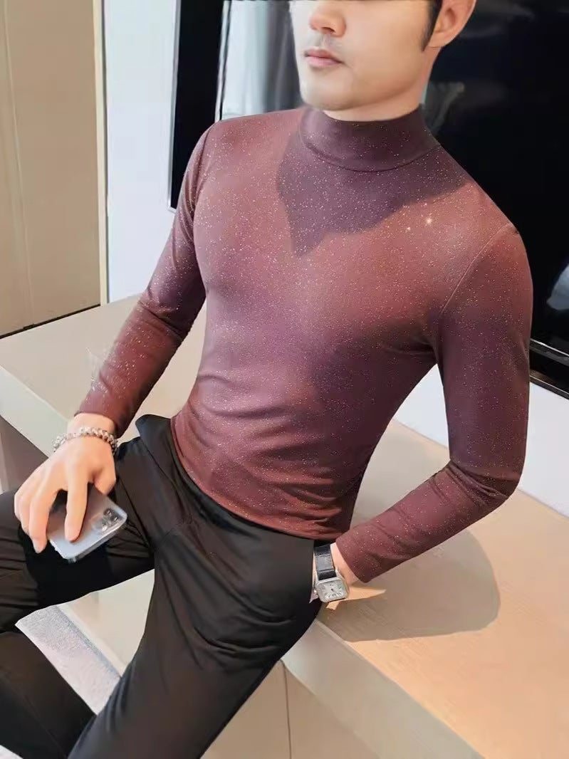 Half-High Collar Long-Sleeved T-Shirt Men'S New Fashion Brand High-End Men'S Casual Interior Slim-Fit Base Shirt - Image 2