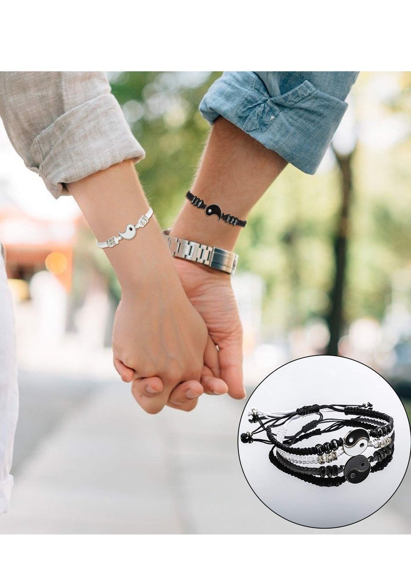KASTWAVE - Yin Yang Friend or Couple Bracelet with Necklace Set, 2 Pieces Matching Yin Yang Adjustable Cord Bracelet, 2 Pieces Yin Yang Couple Pendant Necklace Chain for Friendship Boyfriend Girlfriend - Image 1