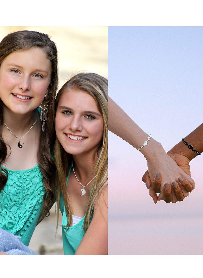 KASTWAVE - Yin Yang Friend or Couple Bracelet with Necklace Set, 2 Pieces Matching Yin Yang Adjustable Cord Bracelet, 2 Pieces Yin Yang Couple Pendant Necklace Chain for Friendship Boyfriend Girlfriend - Image 1