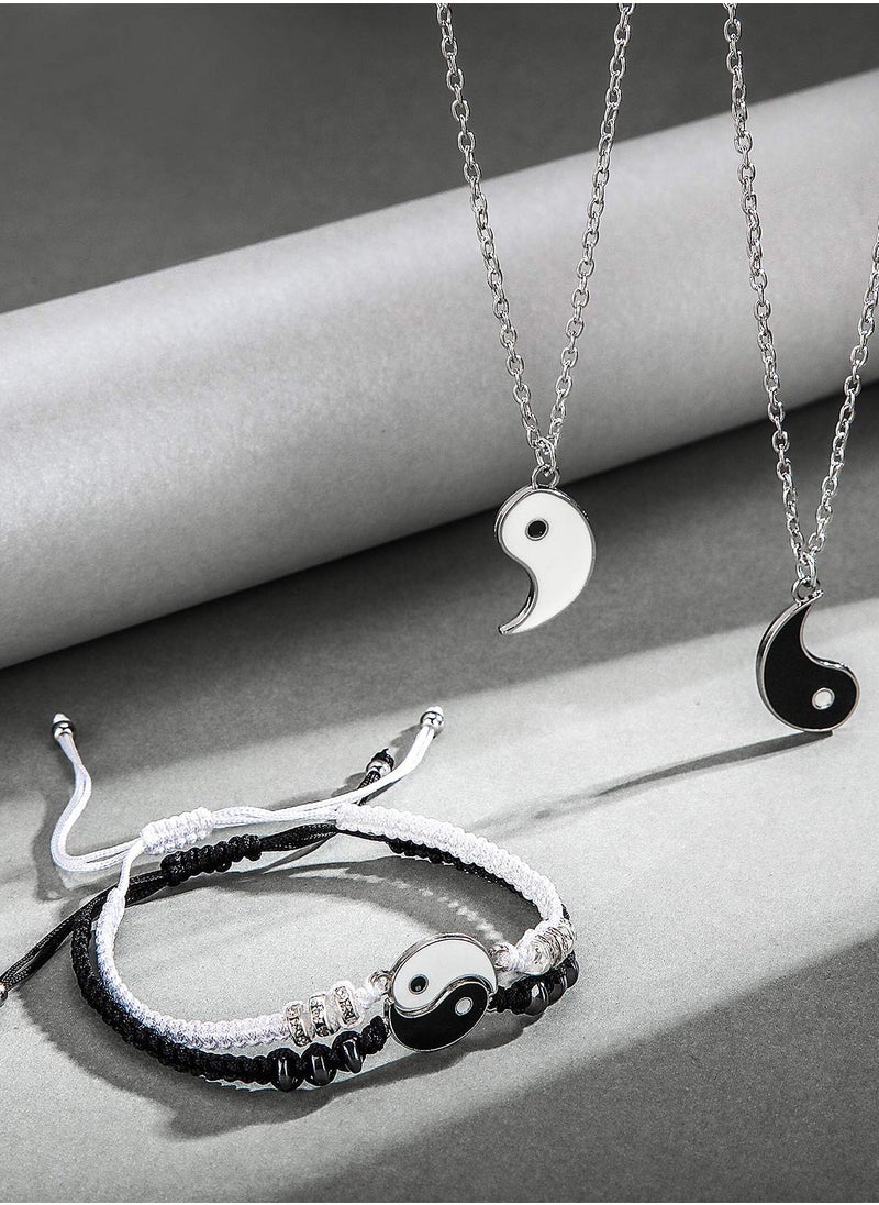 KASTWAVE - Yin Yang Friend or Couple Bracelet with Necklace Set, 2 Pieces Matching Yin Yang Adjustable Cord Bracelet, 2 Pieces Yin Yang Couple Pendant Necklace Chain for Friendship Boyfriend Girlfriend - Image 1
