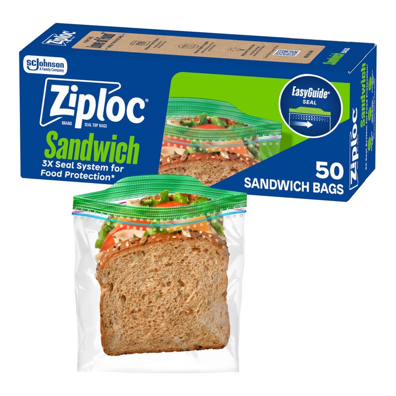 Ziploc Sandwich and Snack Bags with EasyGuide Texture Plastic Storage Bags with Grip n Seal Technology 50 Bags Total - Image 3