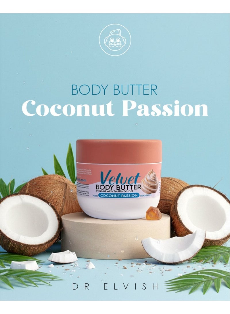 dr elvish Velvet Body Butter (Coconut Passion) to deeply hydrate and replenish the skin 200g - Image 3