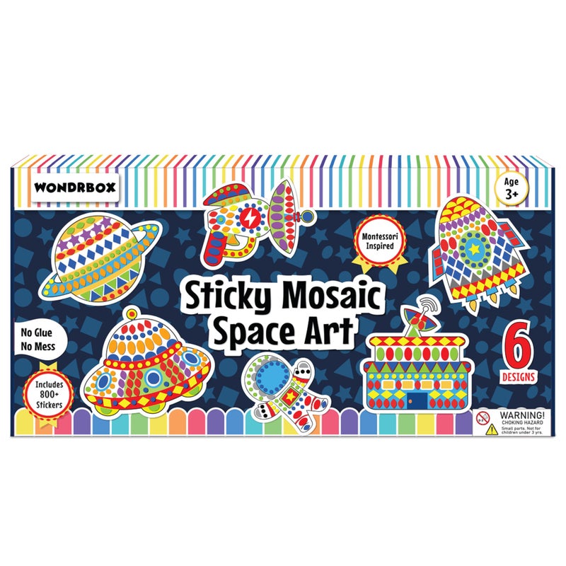 WONDRBOX Sticky Mosaic Space Art, 800+ Stickers, 6 Designs, Montessori Inspired, Age 3+ - Image 1