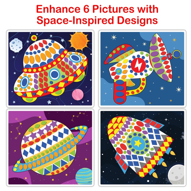 WONDRBOX Sticky Mosaic Space Art, 800+ Stickers, 6 Designs, Montessori Inspired, Age 3+ - Image 2