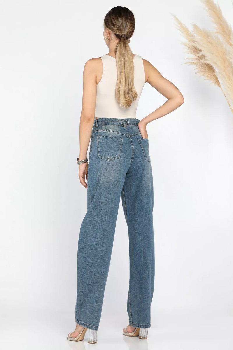 Gülseli High Waist Belt Detailed Women's Jeans  - Image 4