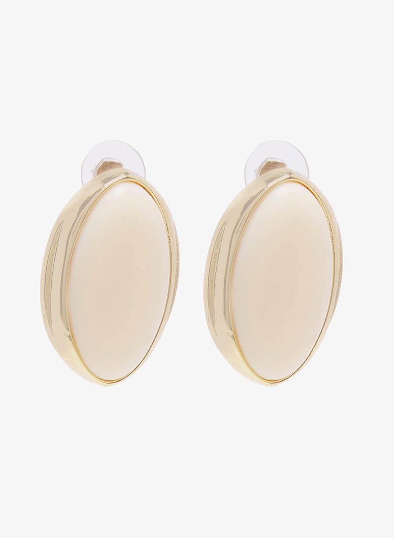 ELLA White Resin Gold Accent Stud Earrings - Image 2