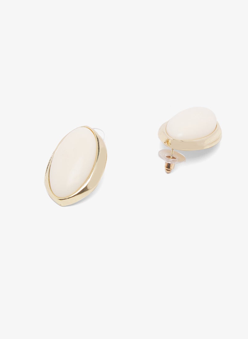 ELLA White Resin Gold Accent Stud Earrings - Image 1