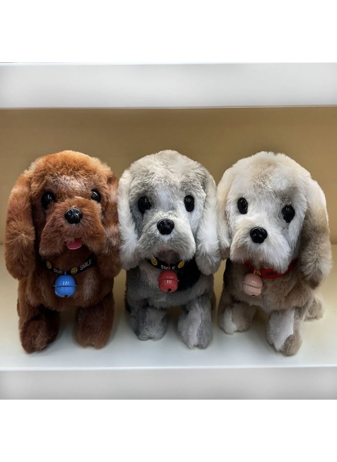Plush Electric Toy Dog Simulation Electronic Pet Doll Dog Walking Tail Wagging Bell Children's Toy Dog-Color:Dark Brown  - Image 3