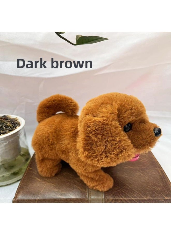 Plush Electric Toy Dog Simulation Electronic Pet Doll Dog Walking Tail Wagging Bell Children's Toy Dog-Color:Dark Brown  - Image 1