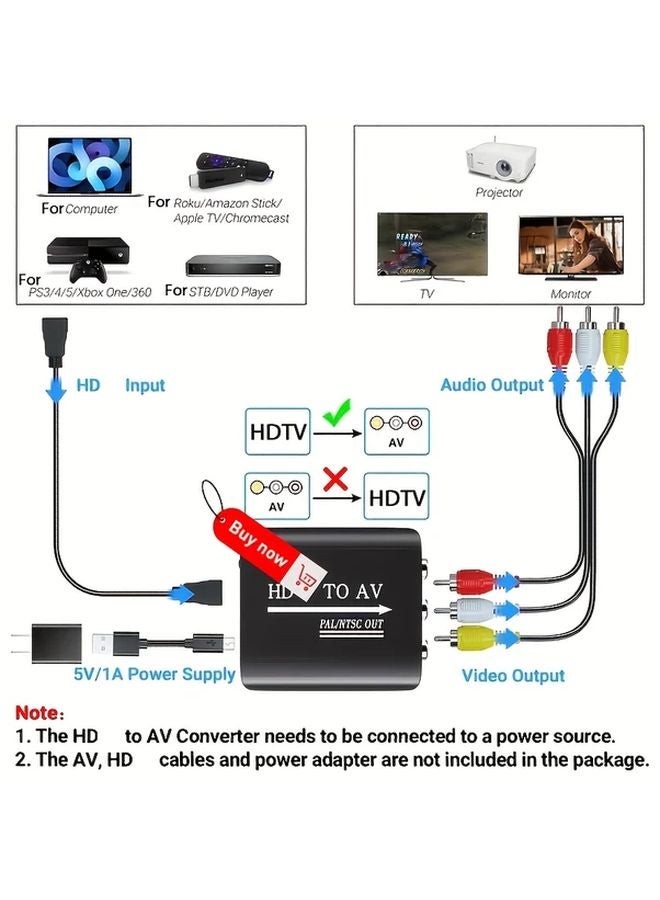 HD To RCA AV Converter 1080P HD Video PAL NTSC USB Powered For Home Theater Gaming - Image 5