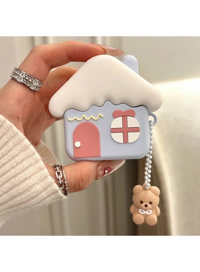 Cartoon Three-color Cloth Cloth For Airpods4 Apple Wireless Bluetooth Earphone Case 1/2/3/Pro2 Earphone Case-Color:Snow Roof House + Hanging Ring-Applicable Models:airpods4 - Image 1