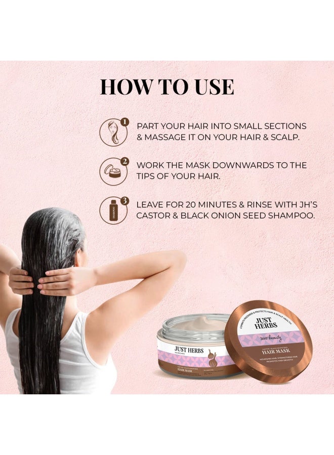Just Herbs Anti-Hairfall Hair Mask | Castor & Black Onion Seed | Reduces Hair Fall & Dandruff | For Color-Treated & All Hair Types | Nourishing & Strengthening - Image 4