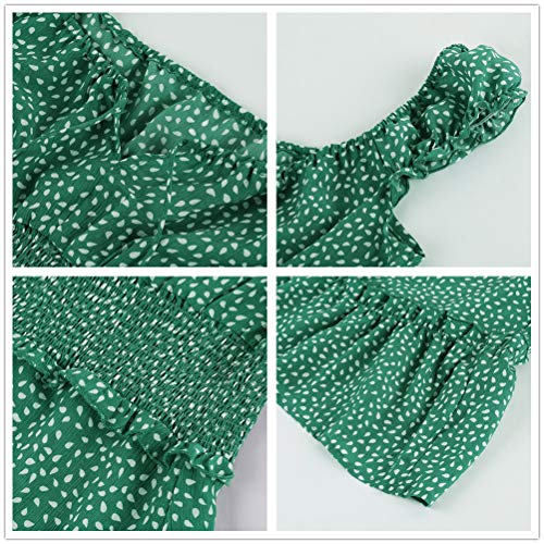 YOBECHO Womens Summer Ruffle Sleeve Sweetheart Neckline Printing Dress Mini Dresses Green - Image 4