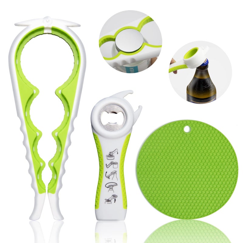 Jar Opener for Weak Hands Seniors with Arthritis 5 in 1 Multi Function Bottle Opener Lid Opener For Arthritic Hands with Non Slip Rubber Jar opener Gripper Pad