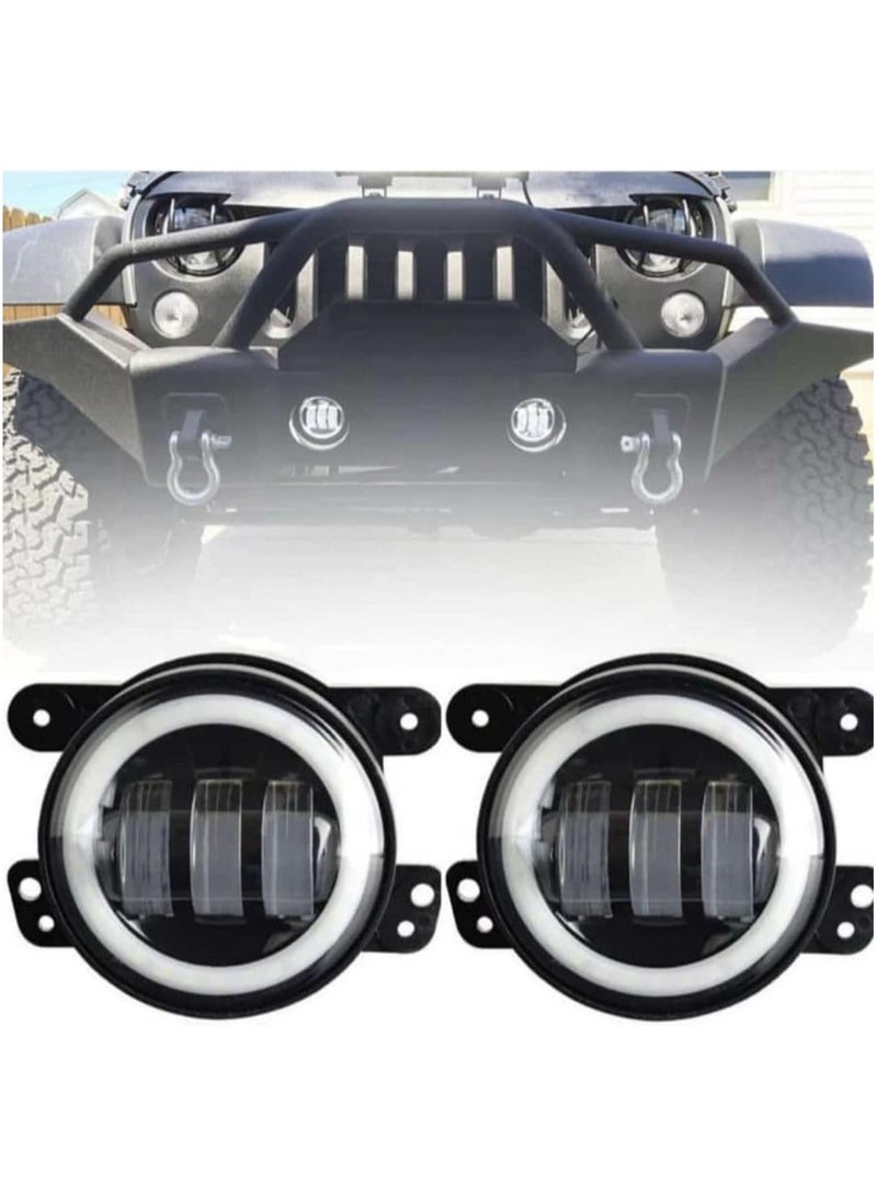 Generic LED Fog Lights with Halo Ring, 10.16 cm Round, Compatible with Jeep Wrangler, Pair - Image 1