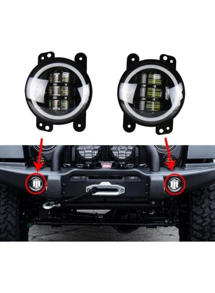 Generic LED Fog Lights with Halo Ring, 10.16 cm Round, Compatible with Jeep Wrangler, Pair - Image 3
