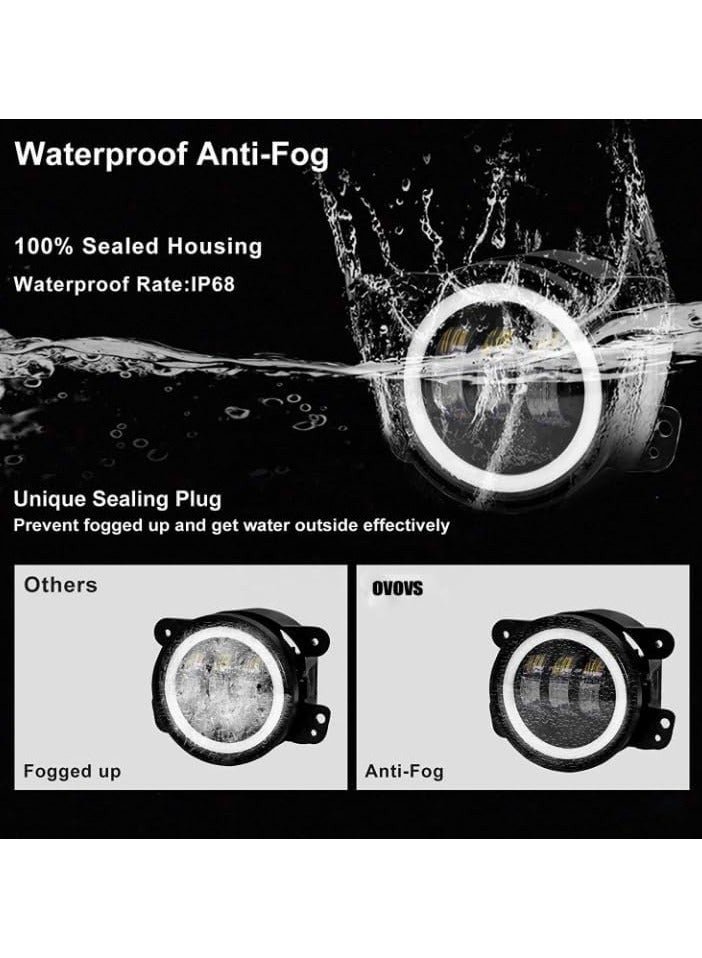 Generic LED Fog Lights with Halo Ring, 10.16 cm Round, Compatible with Jeep Wrangler, Pair - Image 4