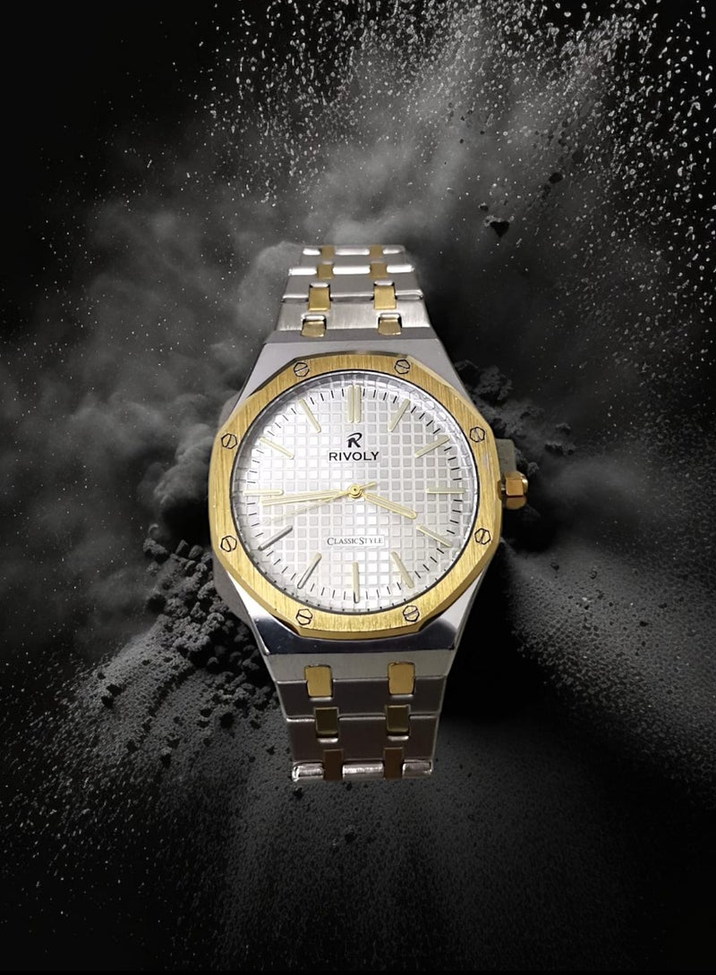 Rivoly Men's Stainless Steel Analog Quartz Watch, Easy to Read Fashion Design Waterproof Classic Luxury Big Face Wrist Watch - Image 1