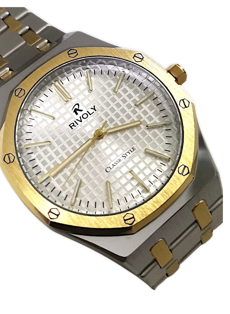 Rivoly Men's Stainless Steel Analog Quartz Watch, Easy to Read Fashion Design Waterproof Classic Luxury Big Face Wrist Watch - Image 2
