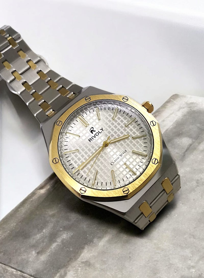 Rivoly Men's Stainless Steel Analog Quartz Watch, Easy to Read Fashion Design Waterproof Classic Luxury Big Face Wrist Watch - Image 3