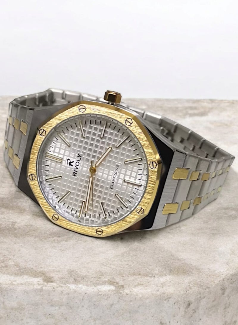 Rivoly Men's Stainless Steel Analog Quartz Watch, Easy to Read Fashion Design Waterproof Classic Luxury Big Face Wrist Watch - Image 4