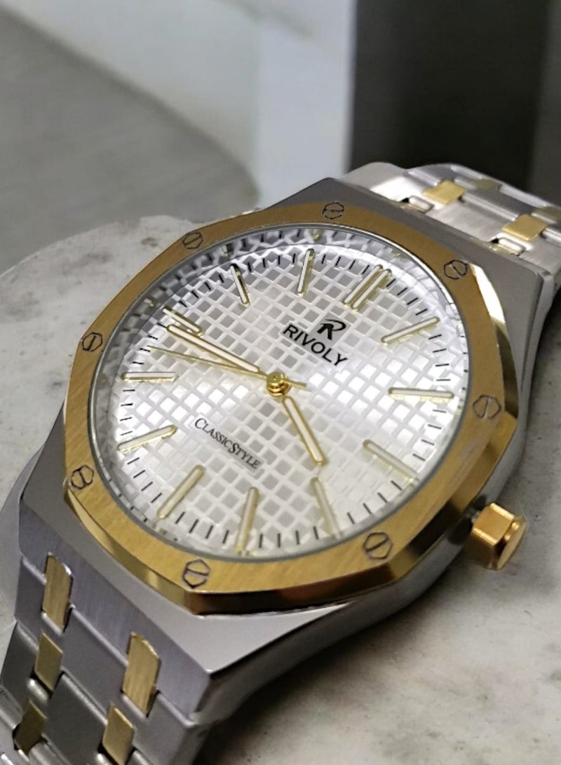 Rivoly Men's Stainless Steel Analog Quartz Watch, Easy to Read Fashion Design Waterproof Classic Luxury Big Face Wrist Watch - Image 5