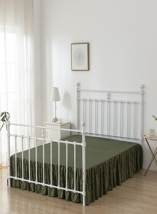 TSUTOMI Bed Skirt Queen Size Ruffled Bed Skirt with Split Corners, 12 Inch Drop Dust Ruffle Bed Skirts with Platform, Boho Tufted Shabby Chic Queen Size Bed Skirts, Olive Green - Image 3