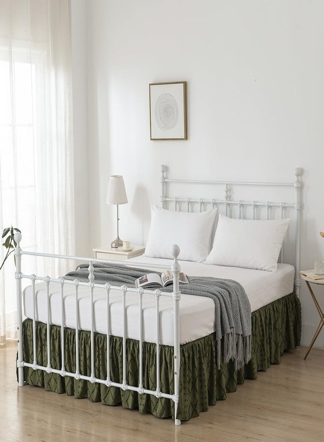 TSUTOMI Bed Skirt Queen Size Ruffled Bed Skirt with Split Corners, 12 Inch Drop Dust Ruffle Bed Skirts with Platform, Boho Tufted Shabby Chic Queen Size Bed Skirts, Olive Green - Image 5