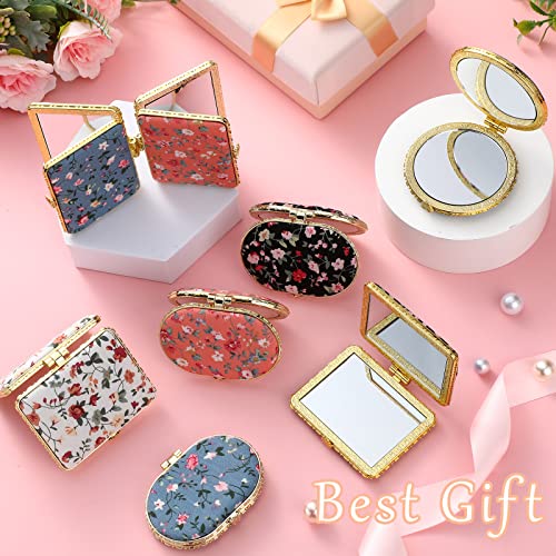 Blulu 24 Pcs Compact Mirror for Purse Bulk Small Flower Pocket Mirror Folding Floral Retro Return Gifts for Women Makeup Travel Portable(Gold Edge) - Image 4