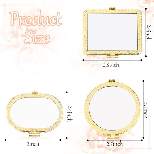 Blulu 24 Pcs Compact Mirror for Purse Bulk Small Flower Pocket Mirror Folding Floral Retro Return Gifts for Women Makeup Travel Portable(Gold Edge) - Image 2