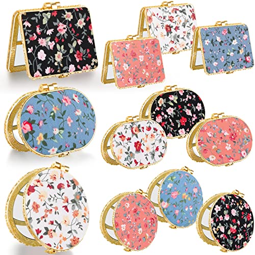 Blulu 24 Pcs Compact Mirror for Purse Bulk Small Flower Pocket Mirror Folding Floral Retro Return Gifts for Women Makeup Travel Portable(Gold Edge) - Image 1