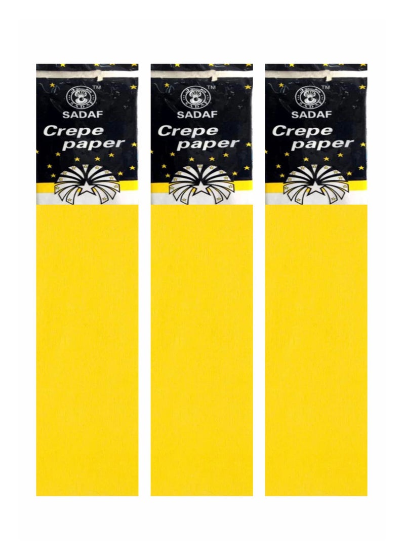 Sadaf Crepe Paper For Art Yellow Colour 50x200cm Size (Pack of 3) - Image 1