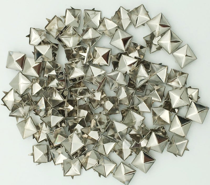 100pcs 10mm Square DIY Leathercraft Metal Punk Spikes Spots Pyramid Studs Nailheads Silver