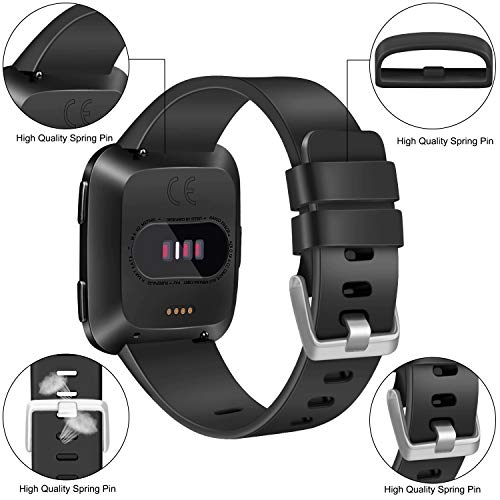 Meliya PACK 3 Soft Silicone Bands for Fitbit Versa 2 / Versa/ Versa Lite Classic Adjustable Sport Bands for Women Men Small Large(Without Tracker) (Small, Black+Blue+Grey) - Image 4